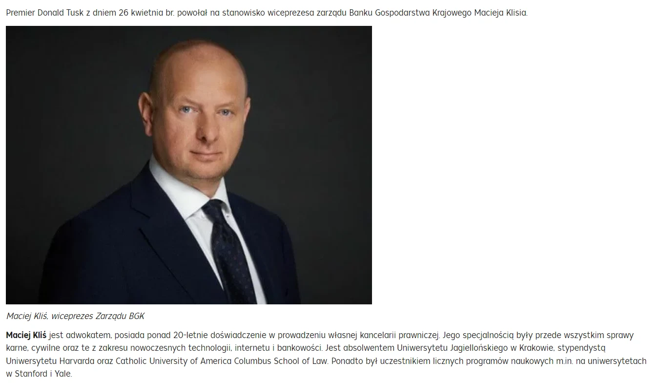 Mec. Maciej Kliś w zarządzie BGK (fot. BGK) 