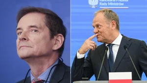 Dziennikarz Telewizji Polskiej Przemysław Babiarz oraz premier Donald Tusk