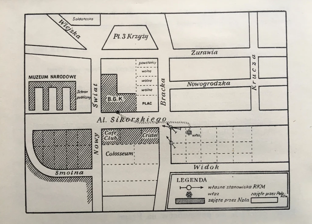 Plan ataku i przejęcia gmachu BGK przez Oddział Gozdawy [Lucjan Fajer Żołnierze Starówki Warszawa 1957]