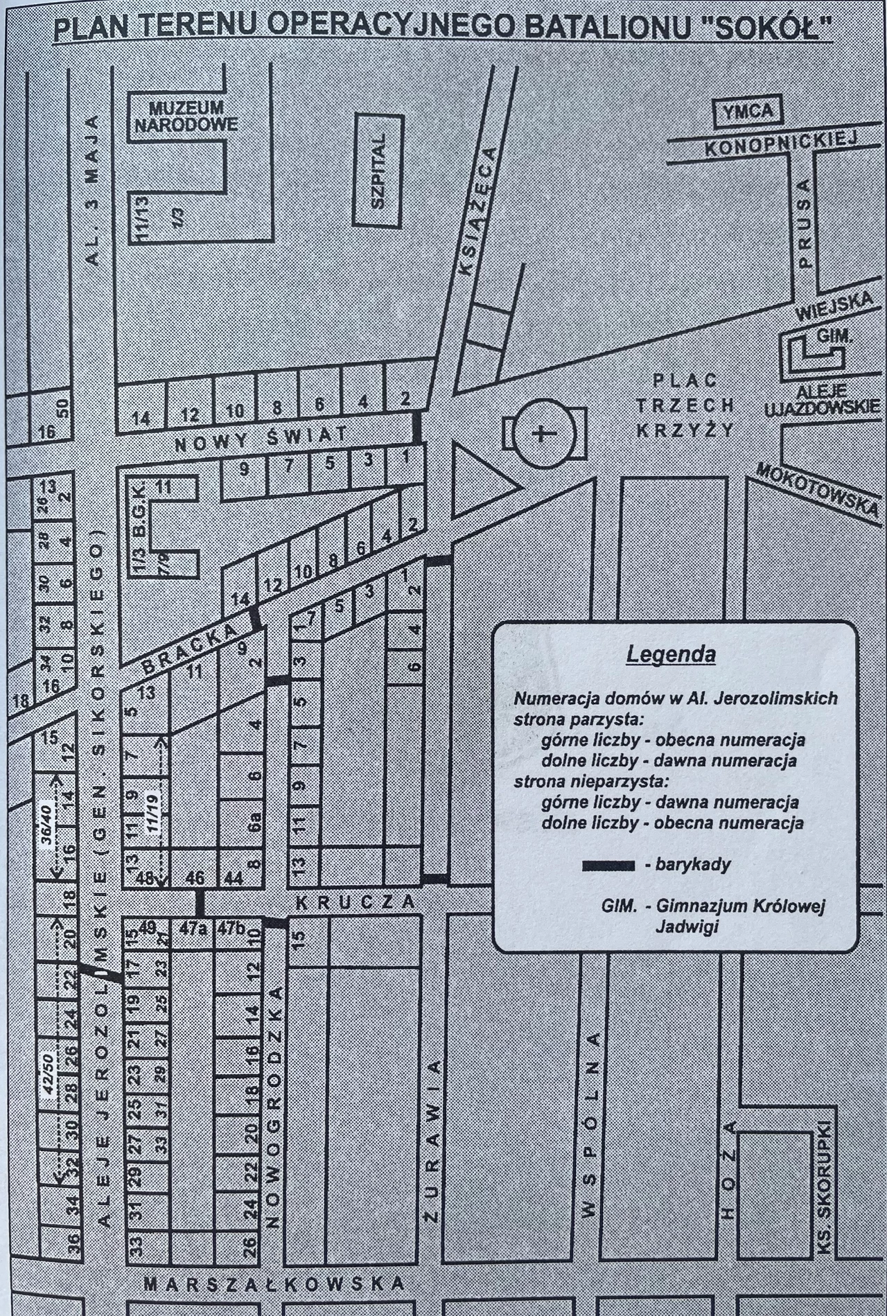 Zdj. 3 Plan terenu operacyjnego Batalionu Sokół [Jan Lissowski Batalion Sokół Warszawa 2000 r.]
