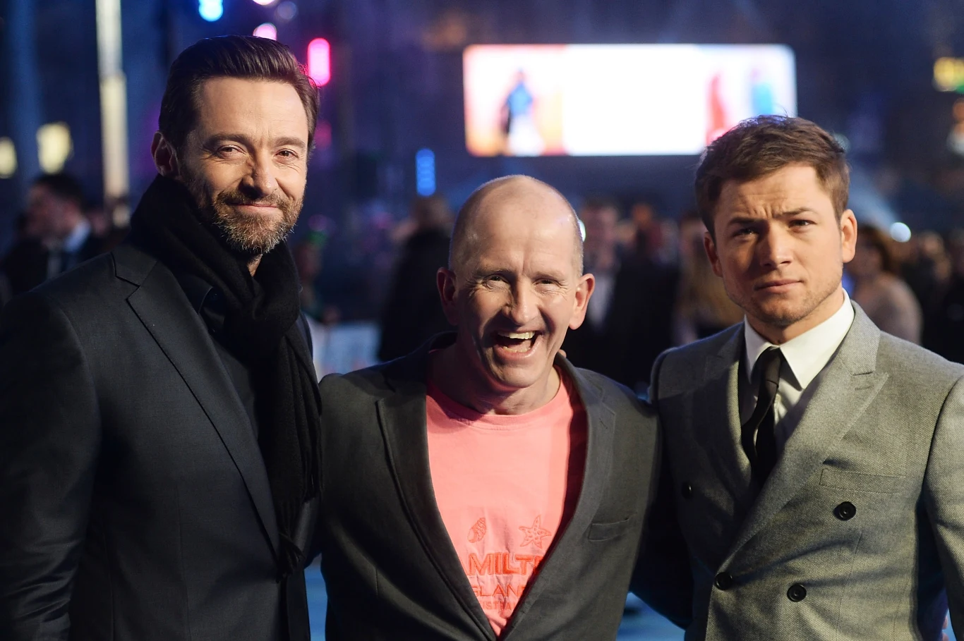 Hugh Jackman, Eddie Edwards i Taron Egerton na europejskiej premierze "Eddie zwany Orłem" Hugh Jackman, Eddie Edwards i Taron Egerton na europejskiej premierze "Eddie zwany Orłem"