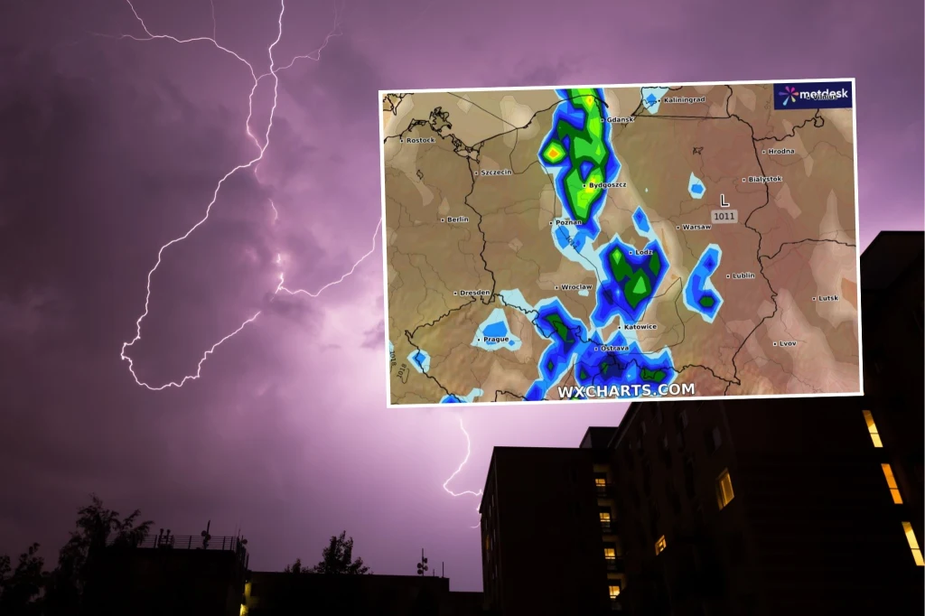 Strefa burz wkroczy do Polski od zachodu. Zagrzmi w nocy oraz w czwartek w ciągu dnia. Lokalnie może padać słaby grad Strefa burz wkroczy do Polski od zachodu. Zagrzmi w nocy oraz w czwartek w ciągu dnia. Lokalnie może padać słaby grad