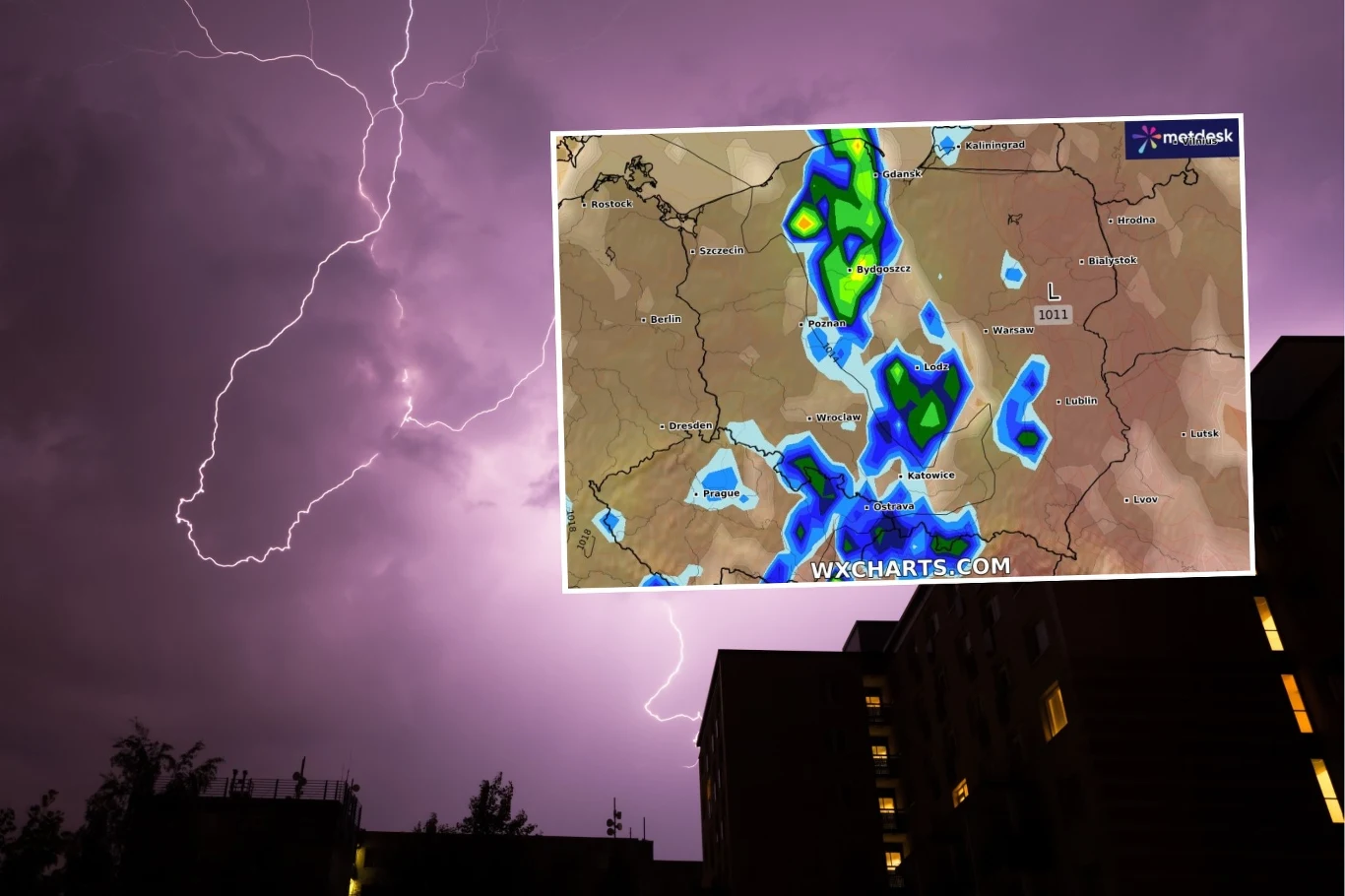 Strefa burz wkroczy do Polski od zachodu. Zagrzmi w nocy oraz w czwartek w ciągu dnia. Lokalnie może padać słaby grad Strefa burz wkroczy do Polski od zachodu. Zagrzmi w nocy oraz w czwartek w ciągu dnia. Lokalnie może padać słaby grad