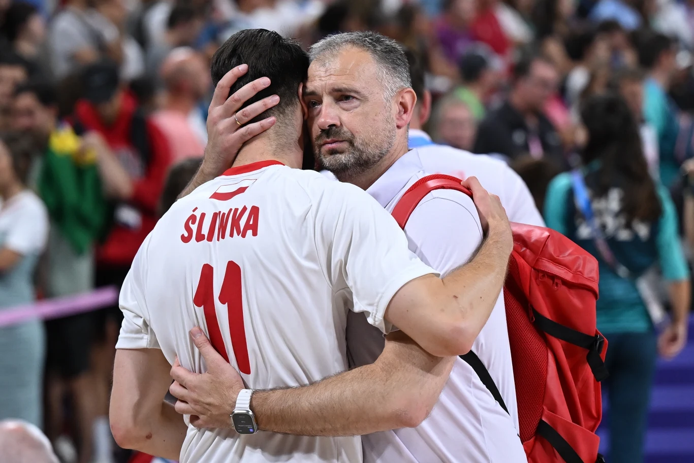 Nikola Grbić przytula Aleksandra Śliwkę