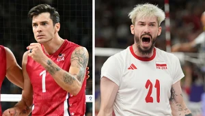 Siatkówka: Polska - USA na IO w Paryżu. Na zdjęciu Matthew Anderson oraz Tomasz Fornal