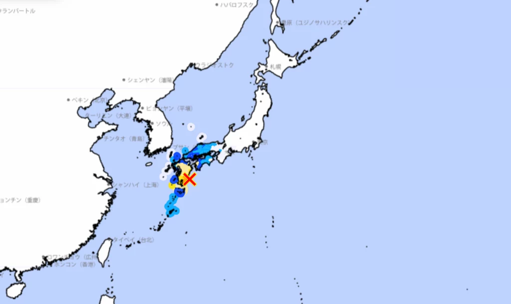 Lokalizacja trzęsienia ziemi w Japonii