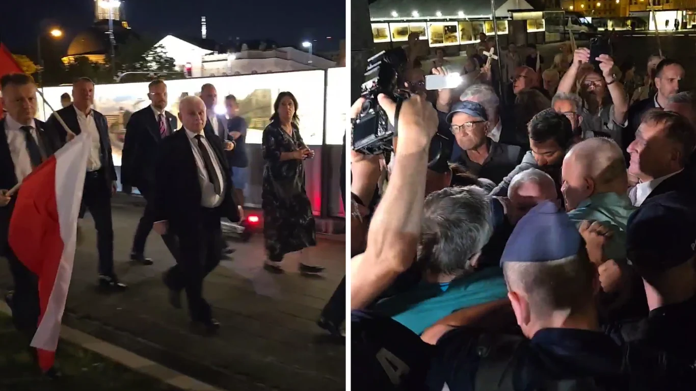 Miesięcznica smoleńska. Przepychanki przed pomnikiem na placu Piłsudskiego Miesięcznica smoleńska. Przepychanki przed pomnikiem na placu Piłsudskiego