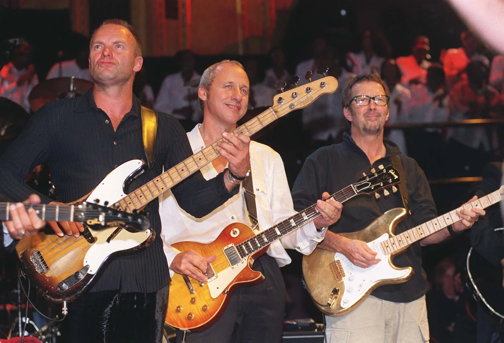 Sting, Mark Knopfler i Eric Clapton w 2000 r.