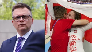 Marszałek Sejmu Szymon Hołownia oraz srebrna medalistka igrzysk olimpijskich w Paryżu - Daria Pikulik