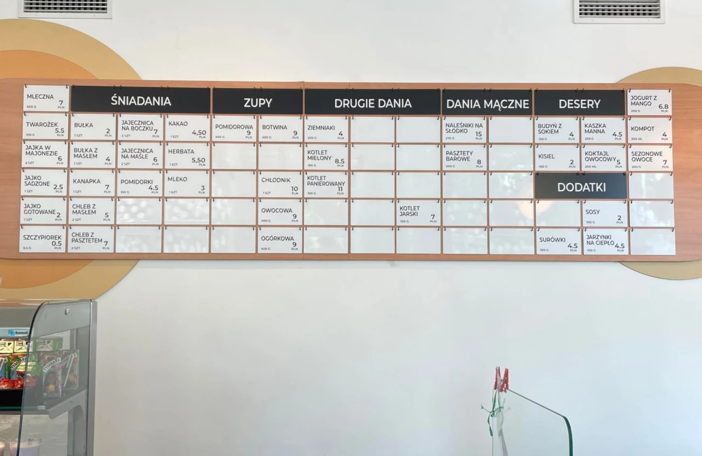 Menu w barze mlecznym "Słonecznym"