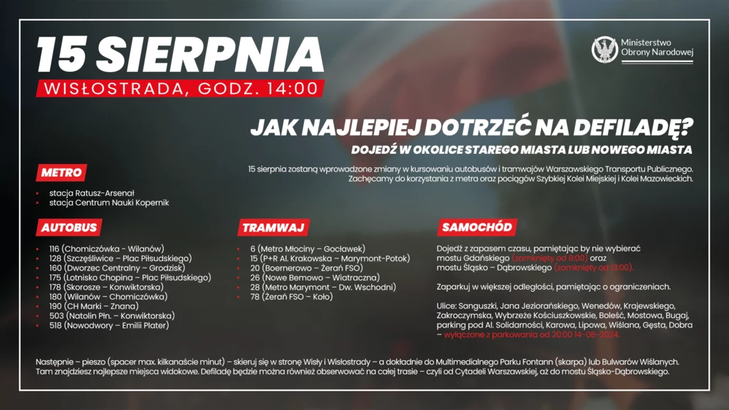 Zalecenia Ministerstwa Obrony Narodowej jak najlepiej dostać się na defiladę Wojska Polskiego w Warszawie