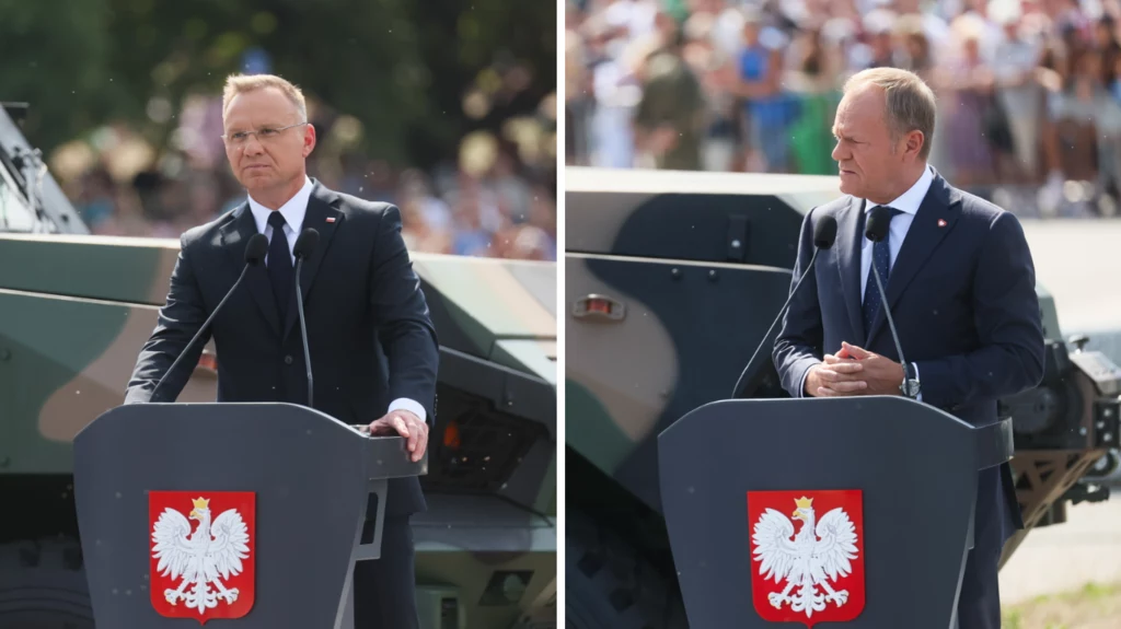 Święto Wojska Polskiego. Prezydent Andrzej Duda oraz premier Donald Tusk podczas przemówień