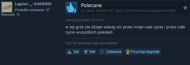 przykładowy charakter recenzji na Steamie, o którym wspomina Valve przykładowy charakter recenzji na Steamie, o którym wspomina Valve