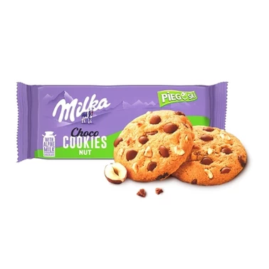 Milka Pieguski Choco Cookies Nut Ciasteczka z kawałkami czekolady mlecznej i orzechami 135 g - 0