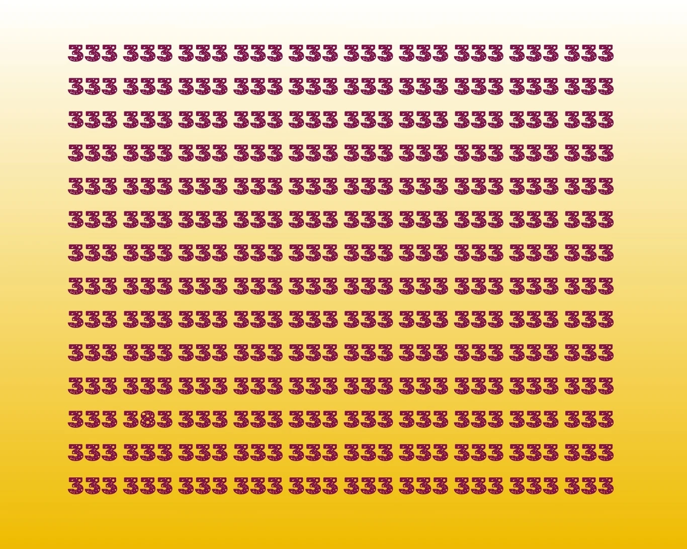 Tą łamigłówkę optyczną potrafią szybko rozwiązać tylko najbardziej spostrzegawcze osoby. Przyjrzyj się planszy i znajdź błędnie zapisaną liczbę 333./Fot. materiały własne