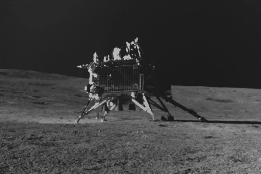 Lądownik księżycowy Vikram, który był częścią misji Chandrayaan-3. Lądownik księżycowy Vikram, który był częścią misji Chandrayaan-3.