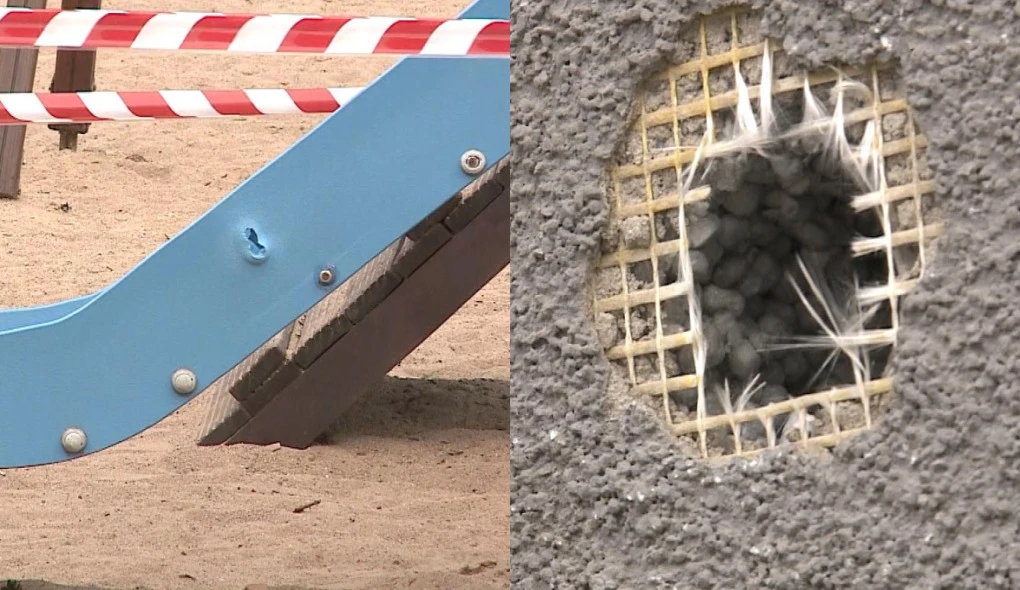 Pociski trafiły w plac zabaw i budynki w Bemowie Piskim Pociski trafiły w plac zabaw i budynki w Bemowie Piskim