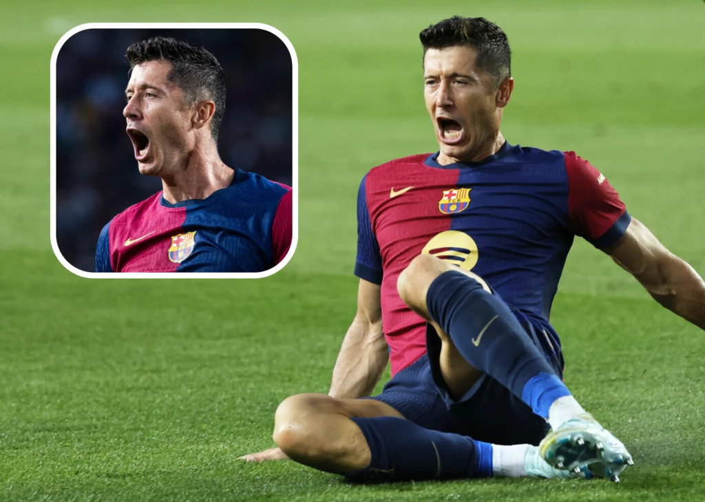 Robert Lewandowski celebrujący kolejne trafienie w barwach FC Barcelona