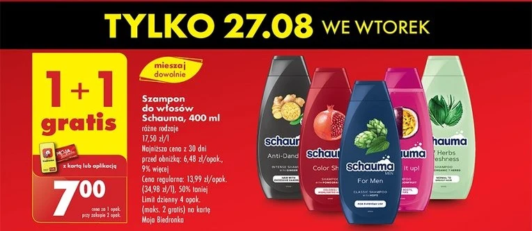 Szampony Schauma 1+1 gratis w Biedornce Szampony Schauma 1+1 gratis w Biedornce