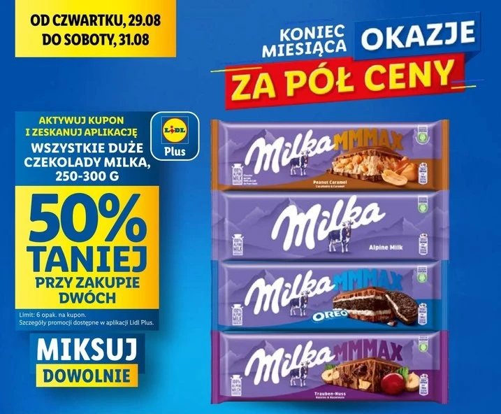Czekolada Milka 50% taniej 