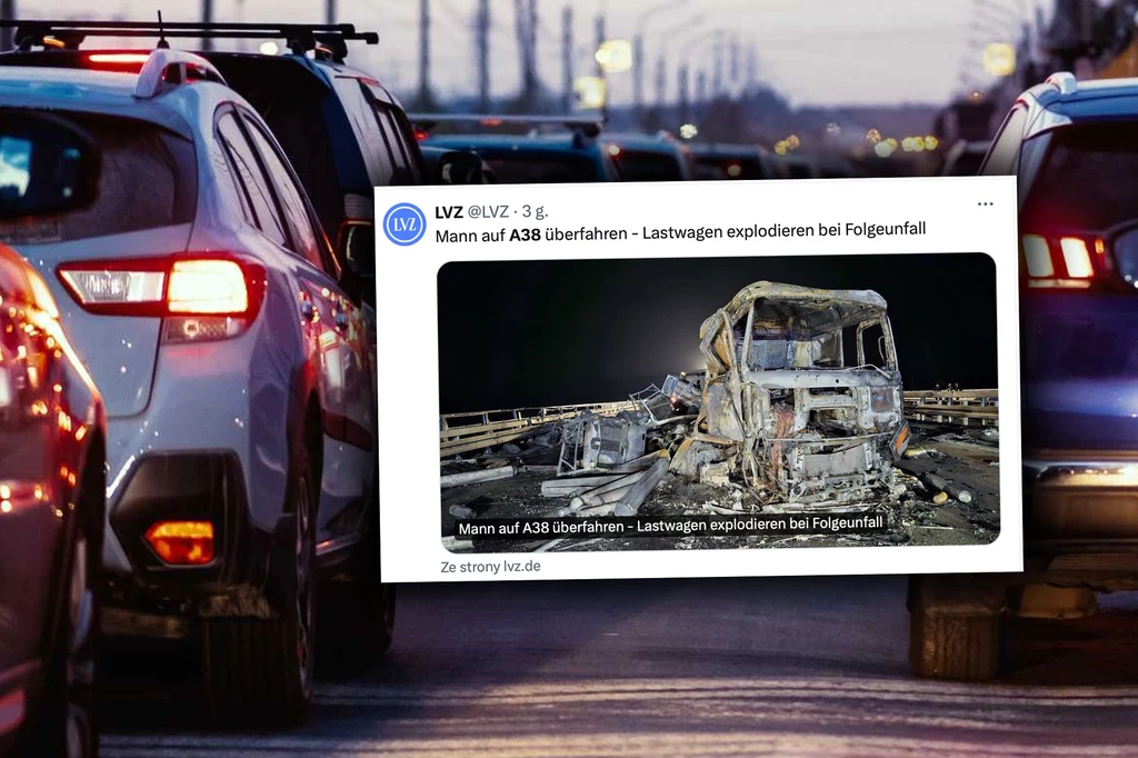 Śmiertelny wypadek na autostradzie A38. Eksplodowały dwie ciężarówki/123RF/X @LVZ