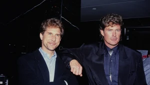 Parker Stevenson i David Hasselhoff podczas pokazu odcinka "Słonecznego patrolu"