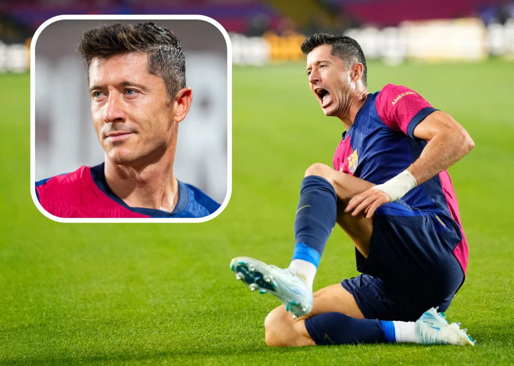Robert Lewandowski celebrujący kolejnego gola strzelonego dla FC Barcelona