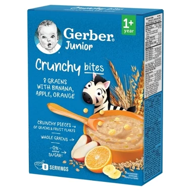 Gerber Junior Crunchy Bites Kaszka 8 zbóż z bananem jabłkiem i pomarańczą 200 g - 0