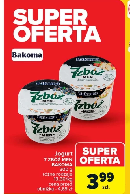 Bakoma 7 zbóż Jogurt z malinami i ziarnami zbóż 300 g