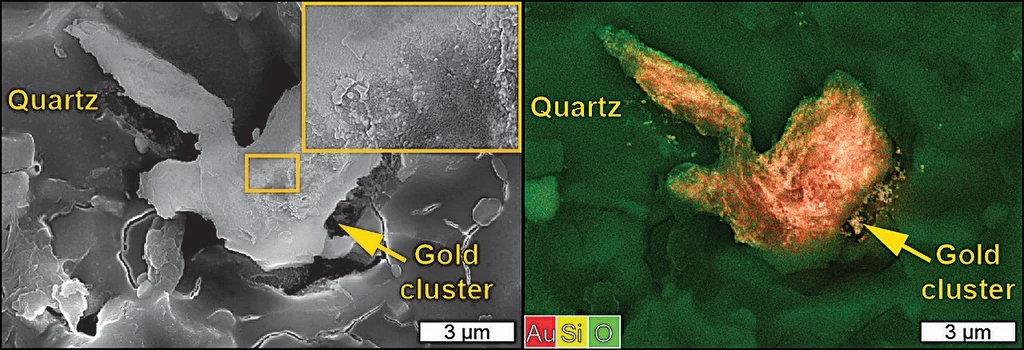 W wyniku naprężeń na kwarcu osadziło się złoto