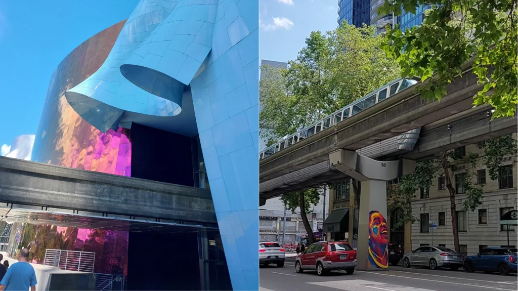 Pociąg rozpoczyna jazdę na stacji Seattle Center