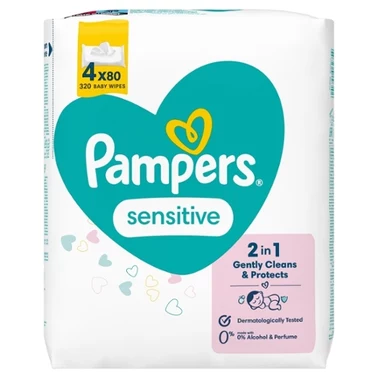 Pampers Sensitive Chusteczki nawilżane dla dzieci, 4 opakowania = 320 chusteczek - 0