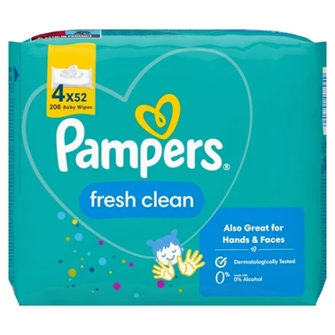 Pampers Fresh Clean Baby Wipes 4 Packs = 208 Wipes - 0