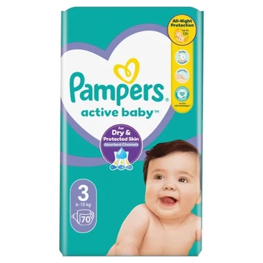 Pampers Active Baby Size 3, 70 Nappies, Up To 12h Protection, [{diapersnappysizeweight}] - 0