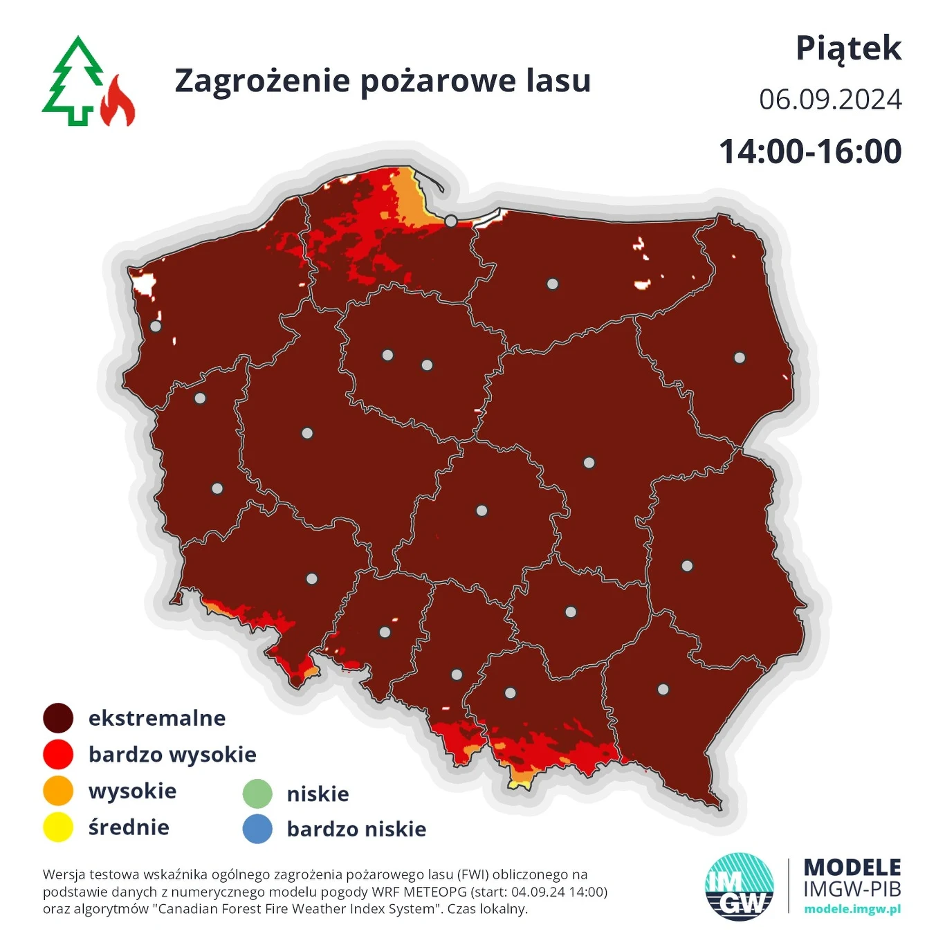 W piątek znowu zagrożenie pożarami lasów w Polsce będzie ekstremalne