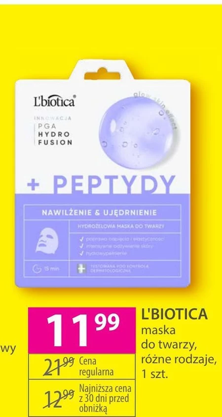 L'biotica PGA Hydro Fusion hydrożelowa maska do twarzy z peptydami 1szt