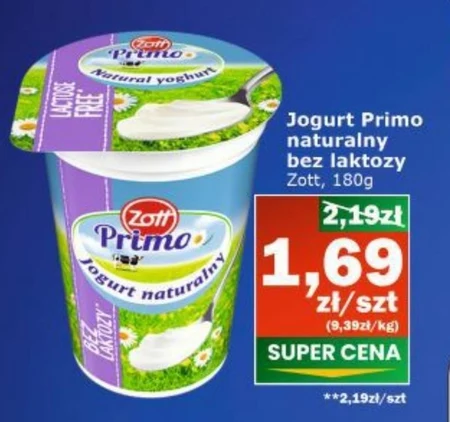 Zott Primo Bez laktozy Jogurt naturalny 180 g