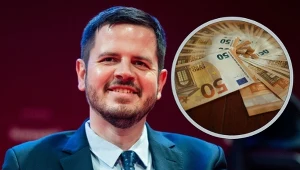 Radosław Jedynak, prezes Polskiego Związku Szachowego. W ramce banknoty euro
