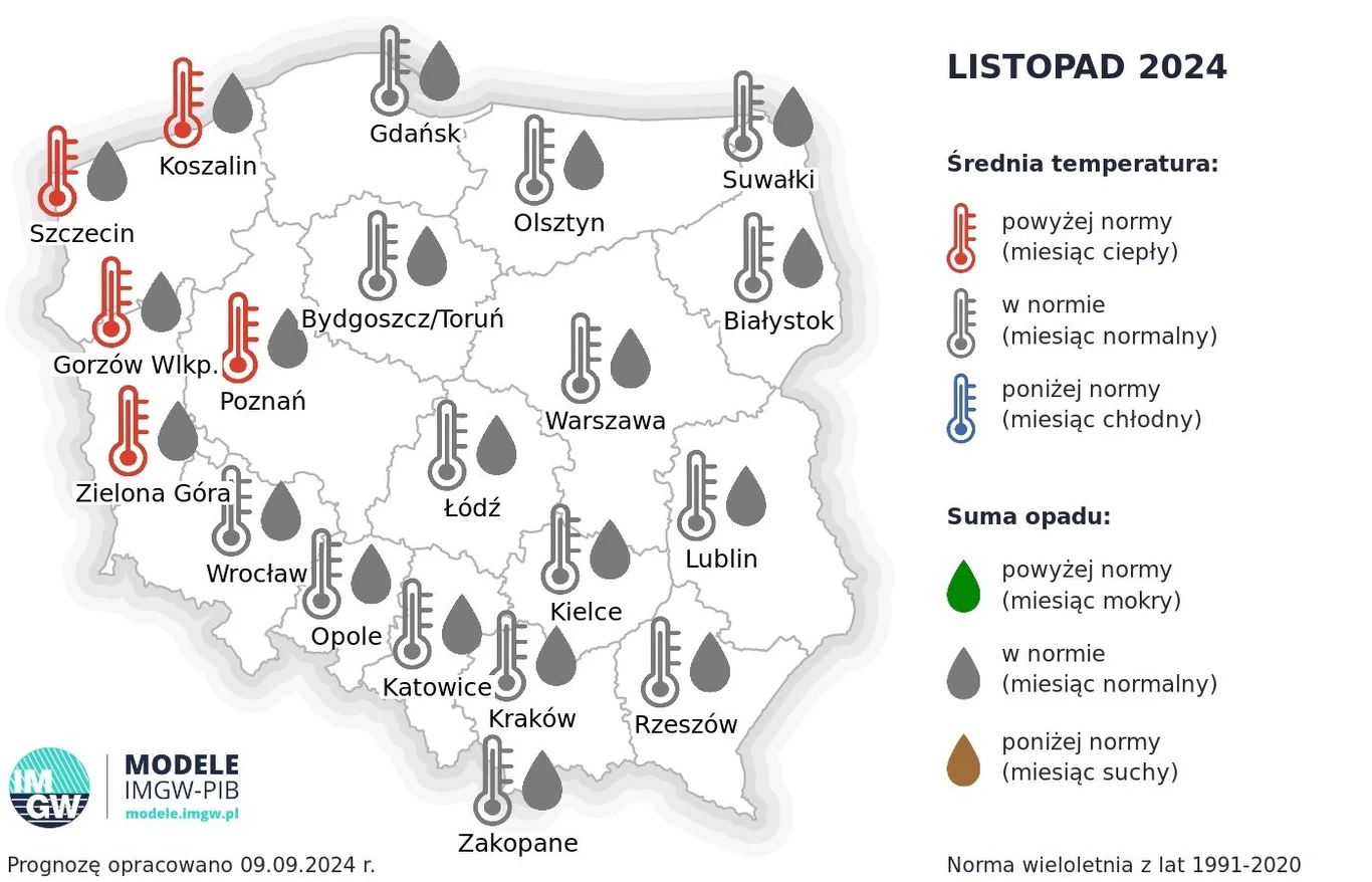 W większości kraju w listopadzie zarówno opady, jak i temperatury będą typowe dla tego miesiąca. Cieplej niż zazwyczaj będzie na zachodzie W większości kraju w listopadzie zarówno opady, jak i temperatury będą typowe dla tego miesiąca. Cieplej niż zazwyczaj będzie na zachodzie