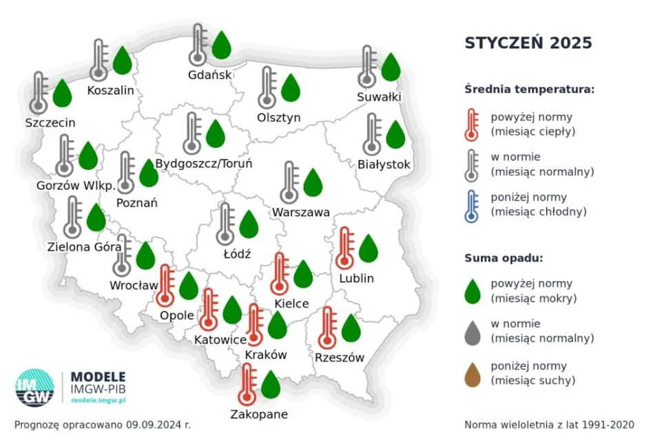 Pierwszy miesiąc 2025 roku może być bardziej deszczowy, a na południu również cieplejszy od średniej wieloletniej Pierwszy miesiąc 2025 roku może być bardziej deszczowy, a na południu również cieplejszy od średniej wieloletniej