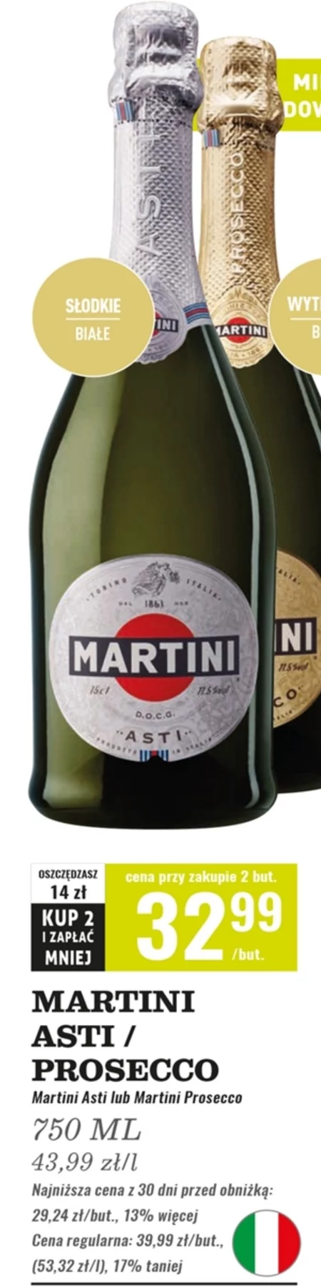 Martini Prosecco D.O.C. Wino białe wytrawne musujące włoskie 750 ml