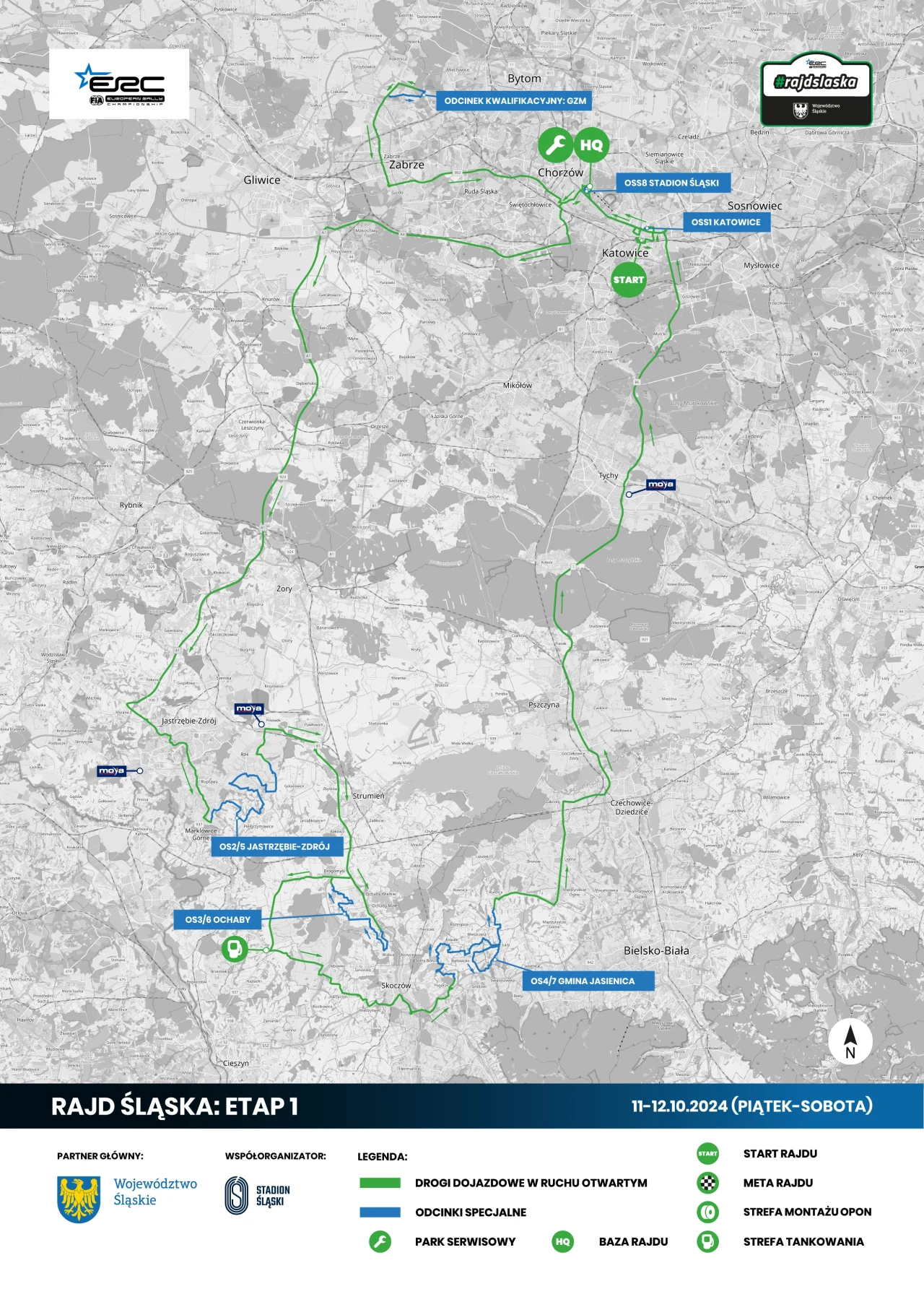 Mapa Rajdu Śląska na piątek i sobotę Mapa Rajdu Śląska na piątek i sobotę