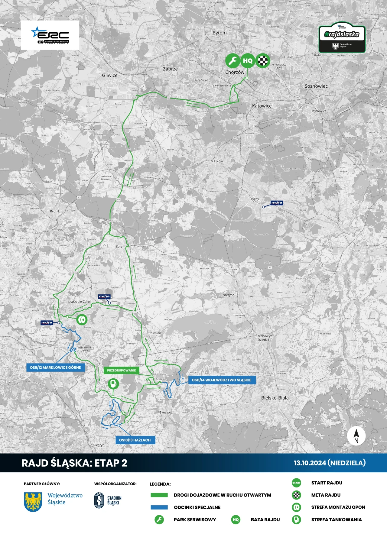 Mapa Rajdu Śląska na niedzielę Mapa Rajdu Śląska na niedzielę