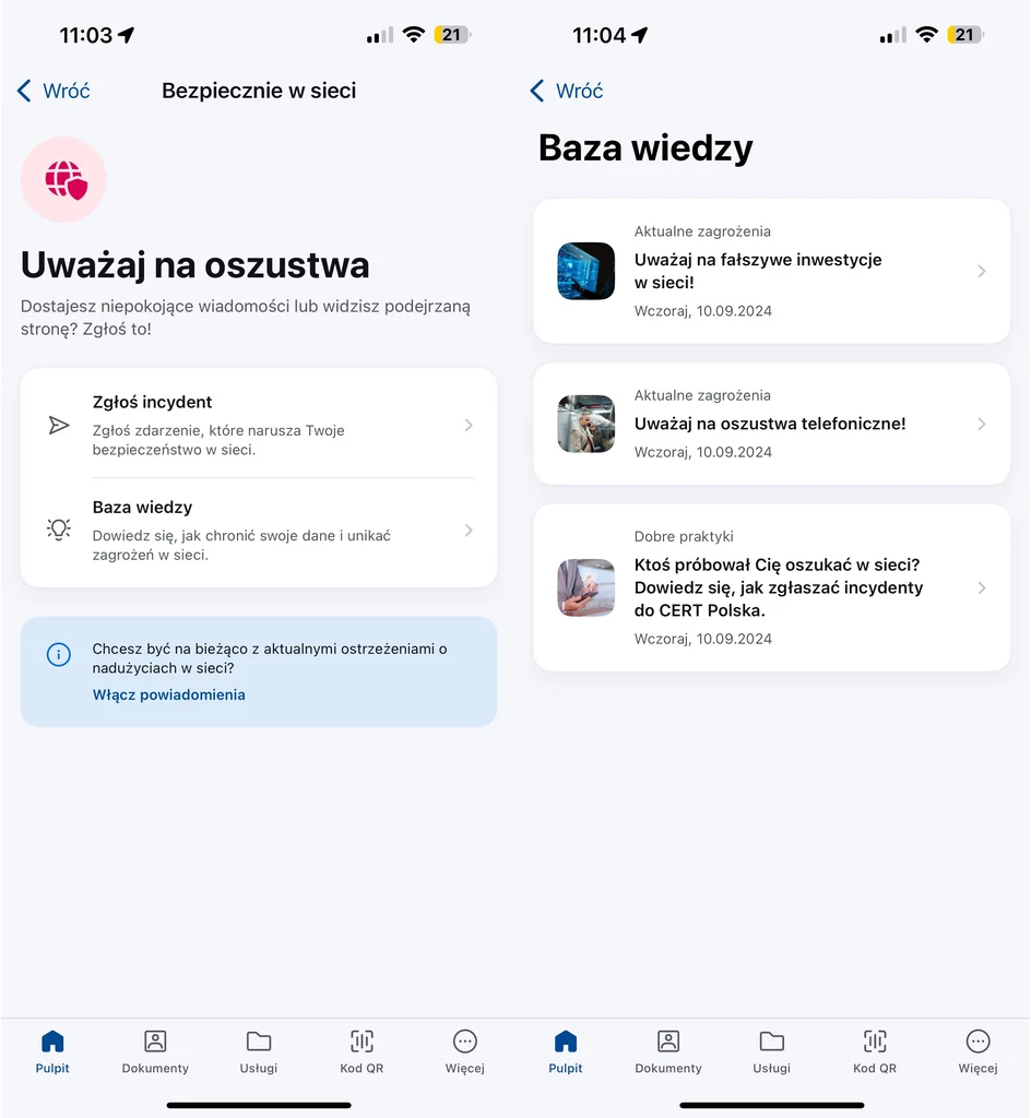 Aktualizacja aplikacji mObywatel dodaje Bazę wiedzy w modulu Bezpieczni w sieci.