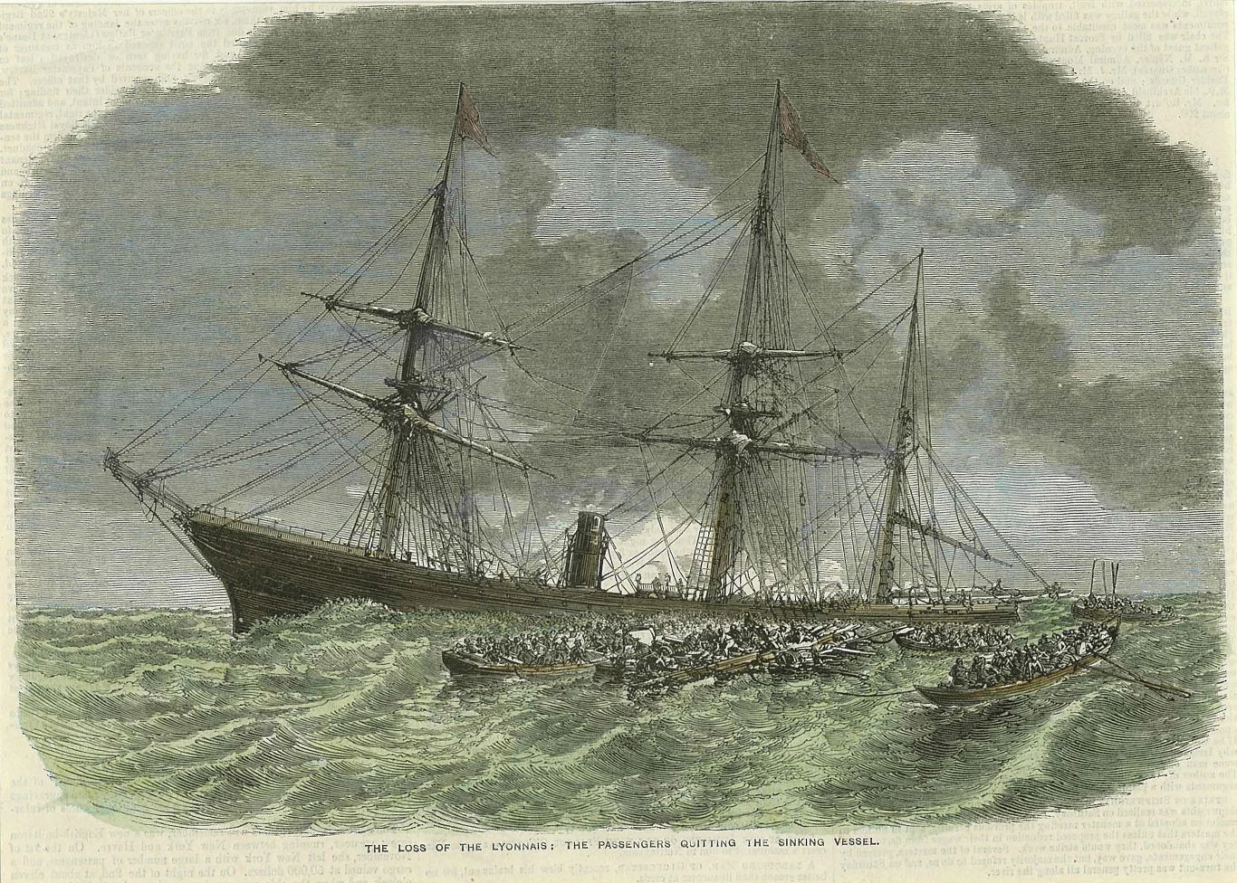 Ilustracja z czasopisma Times of London do artykułu o katastrofie Le Lyonnais z 1856 r. (z kolekcji Jennifer Sellitti) Ilustracja z czasopisma Times of London do artykułu o katastrofie Le Lyonnais z 1856 r. (z kolekcji Jennifer Sellitti)