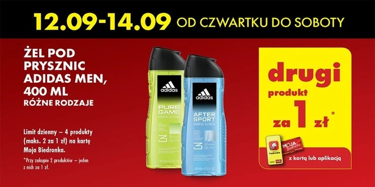 Żele pod prysznic Adidas za złotówkę Żele pod prysznic Adidas za złotówkę