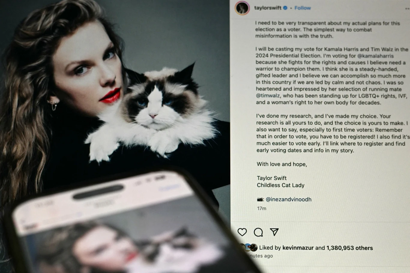 Taylor Swift ujawniła, na kogo zagłosuje w wyborach prezydenckich w USA. Wpis podpisała: "Childless Cat Lady", czyli "bezdzietna kociara" Taylor Swift ujawniła, na kogo zagłosuje w wyborach prezydenckich w USA. Wpis podpisała: "Childless Cat Lady", czyli "bezdzietna kociara"