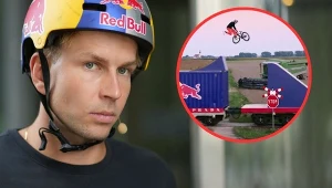 Dawid Godziek, 14.07.2024 r. W kółku kadr z filmiku Red Bulla z 12 września