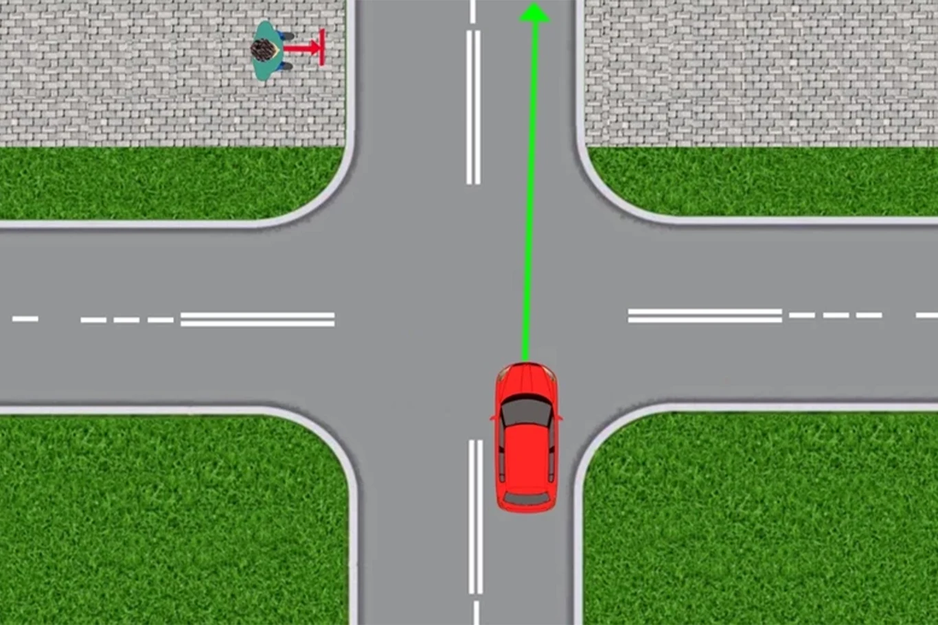 Pieszy przechodzi przez ulicę w miejscu, gdzie nie ma wyznaczonego przejścia, do którego zbliża się pojazd. Pieszy przechodzi przez ulicę w miejscu, gdzie nie ma wyznaczonego przejścia, do którego zbliża się pojazd.