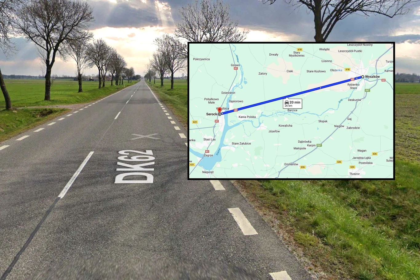 Niezwykła droga w Polsce. 26 kilometrów bez jednego zakrętu / fot. Mapy Google Niezwykła droga w Polsce. 26 kilometrów bez jednego zakrętu / fot. Mapy Google